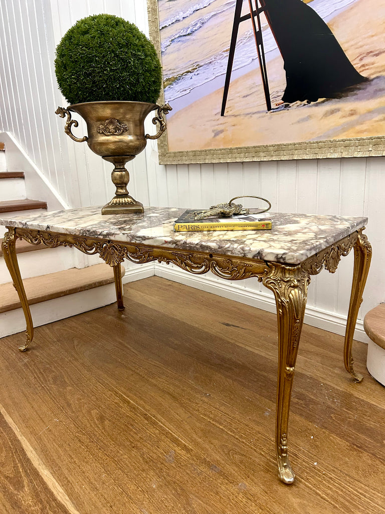 Vintage Brass and Marble Coffee Table