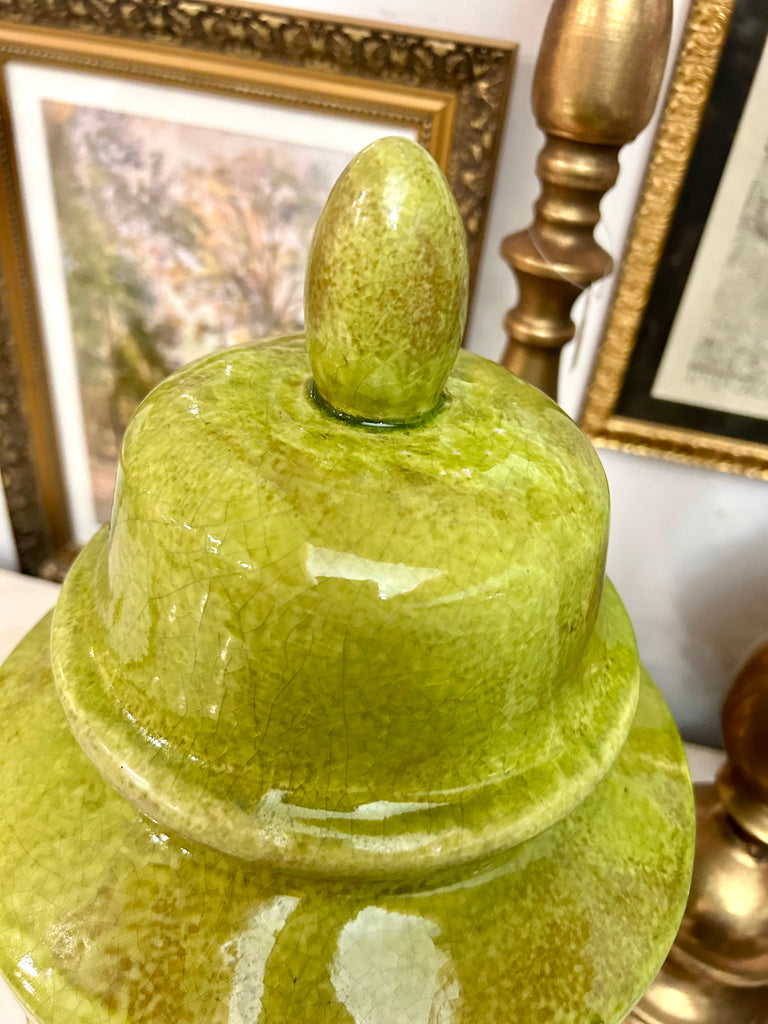 Large Ceramic Glazed Green Ginger Jar