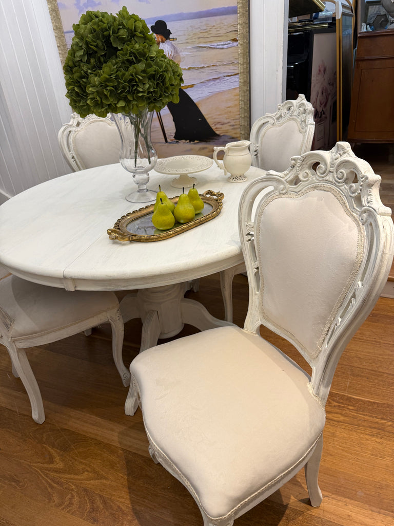 Vintage French Provincial Style Solid Wood Dining Table and 4 Chairs