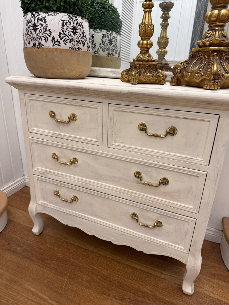 Small French Provincial Style Hall Table With Drawers and Mirror