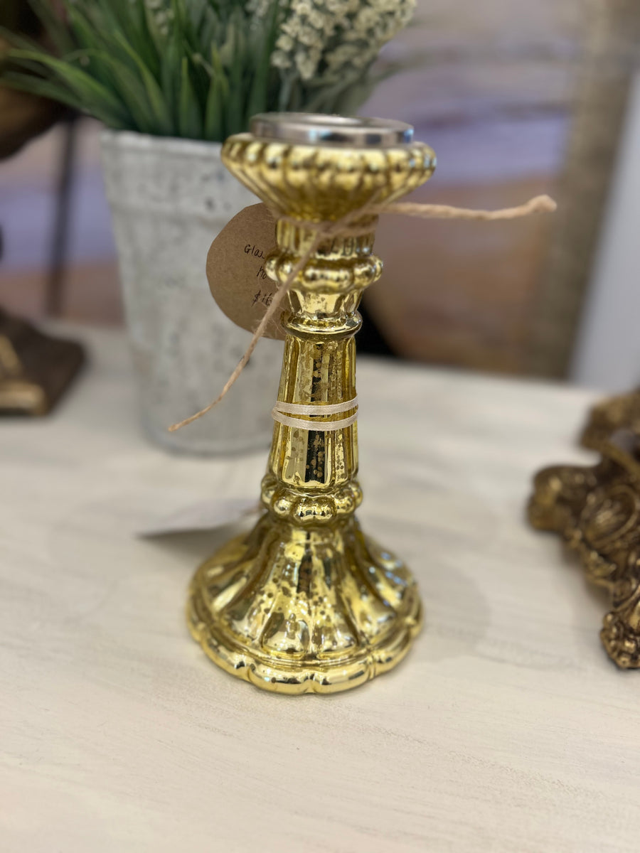 Glass gold colouredcandle holder