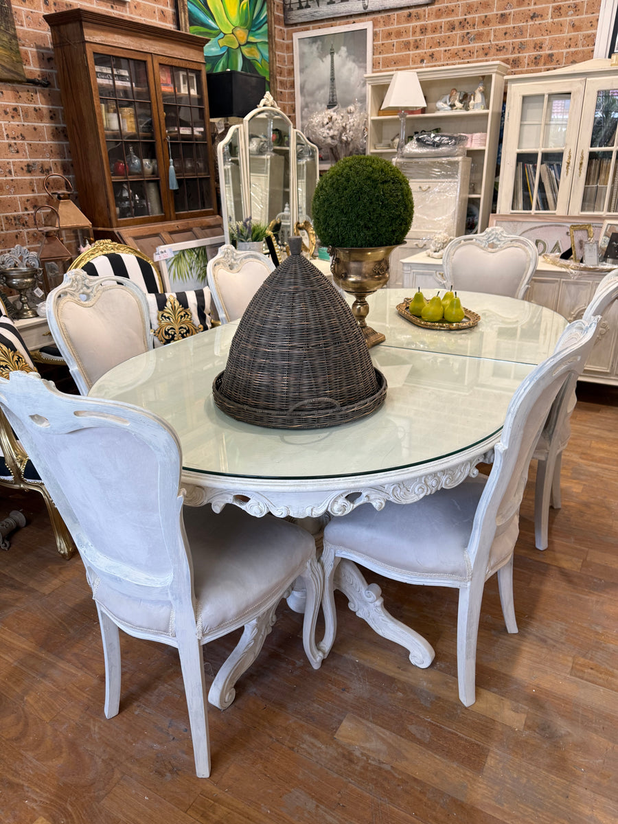 Vintage French Provincial Style 6 - 8 Seater Dining Table and 6 Chairs