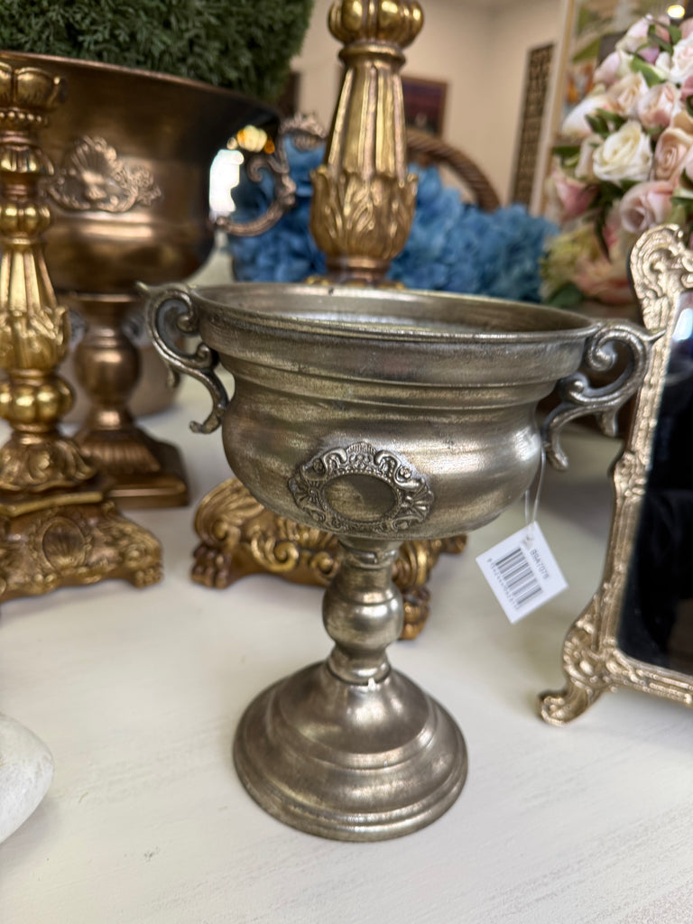 Small Antique Silver Look Metal Urn