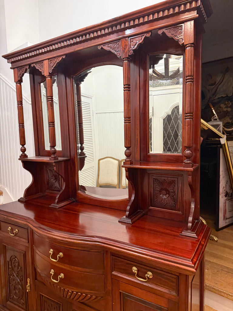 Solid Wood Vintage Reproduction Victorian Style Buffet and hutch/ Mirrored Sideboard