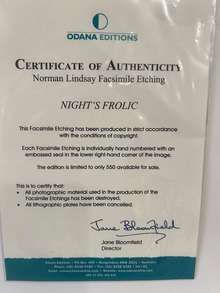 Norman Lindsay Facsimile Etching “Night’s Frolic”