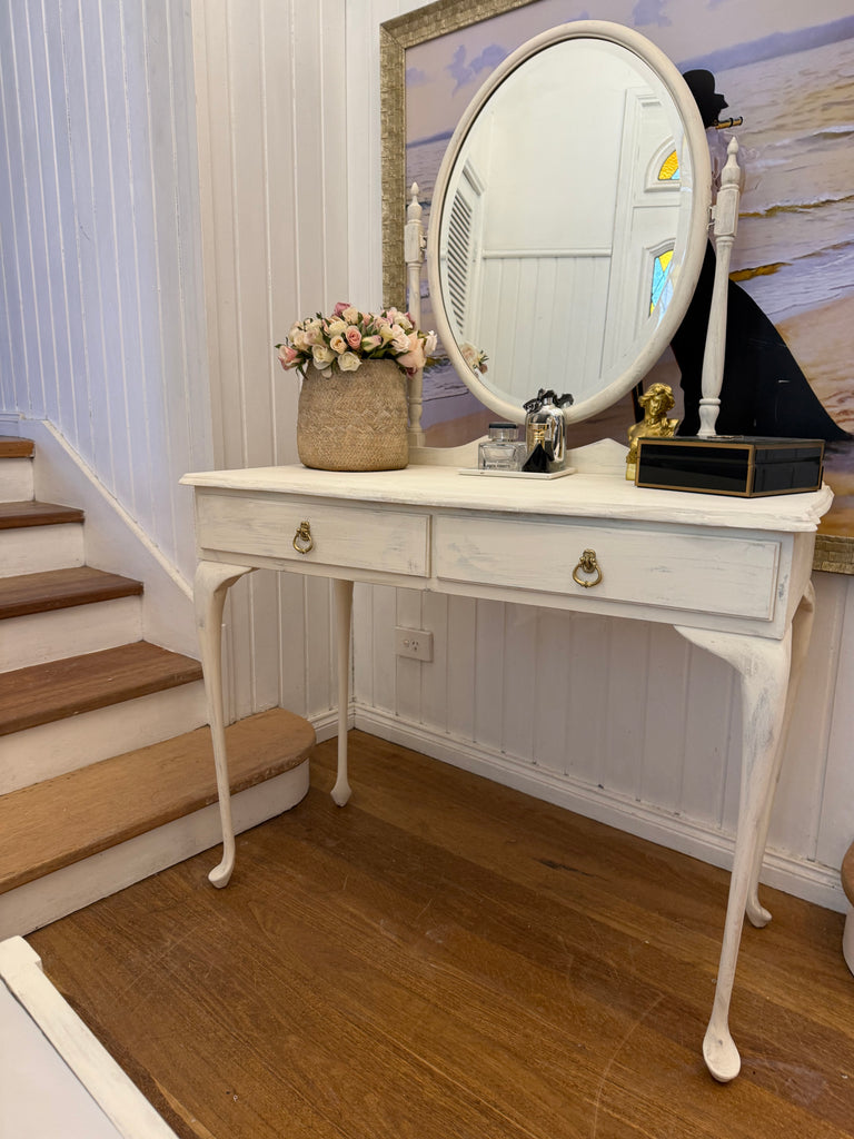 Small Vintage Queen Anne French Provincial Style Dressing and Chair