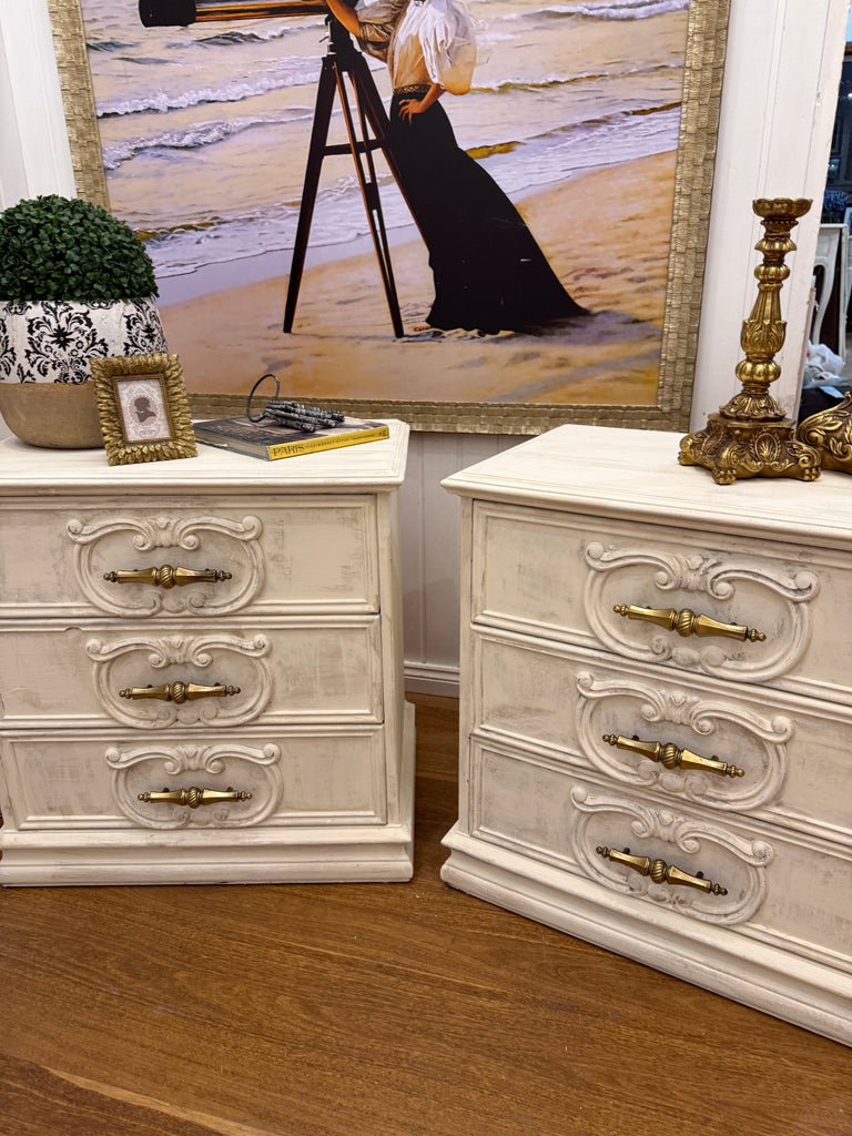 2 x Vintage French Provincial Style Bedside Tables