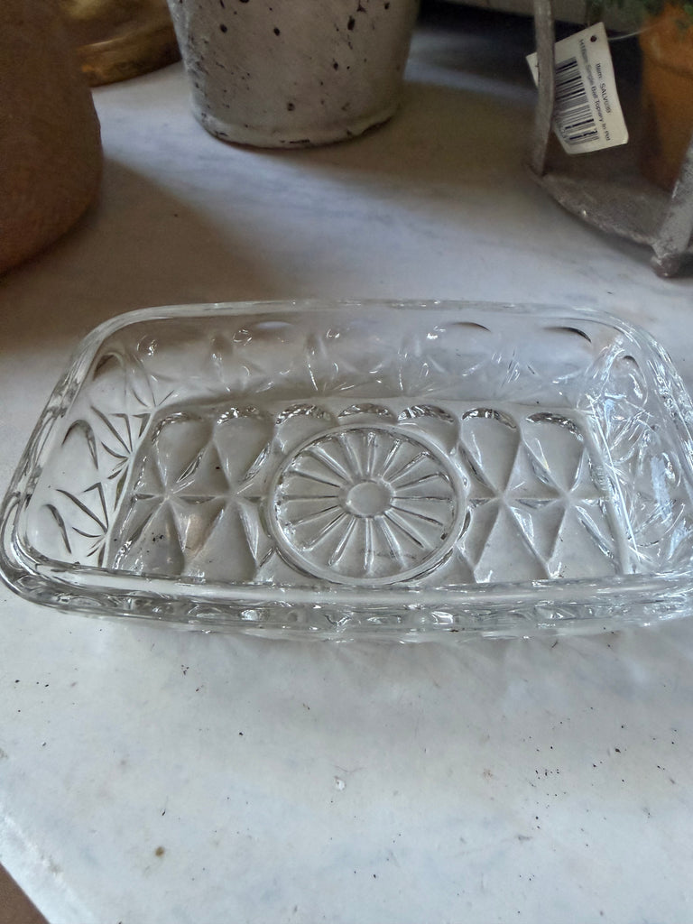 Vintage glass butter dish with lid