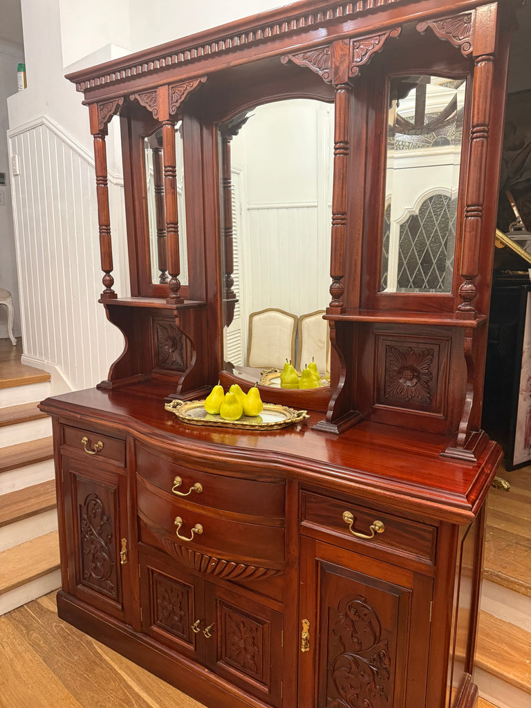Solid Wood Vintage Reproduction Victorian Style Buffet and hutch/ Mirrored Sideboard