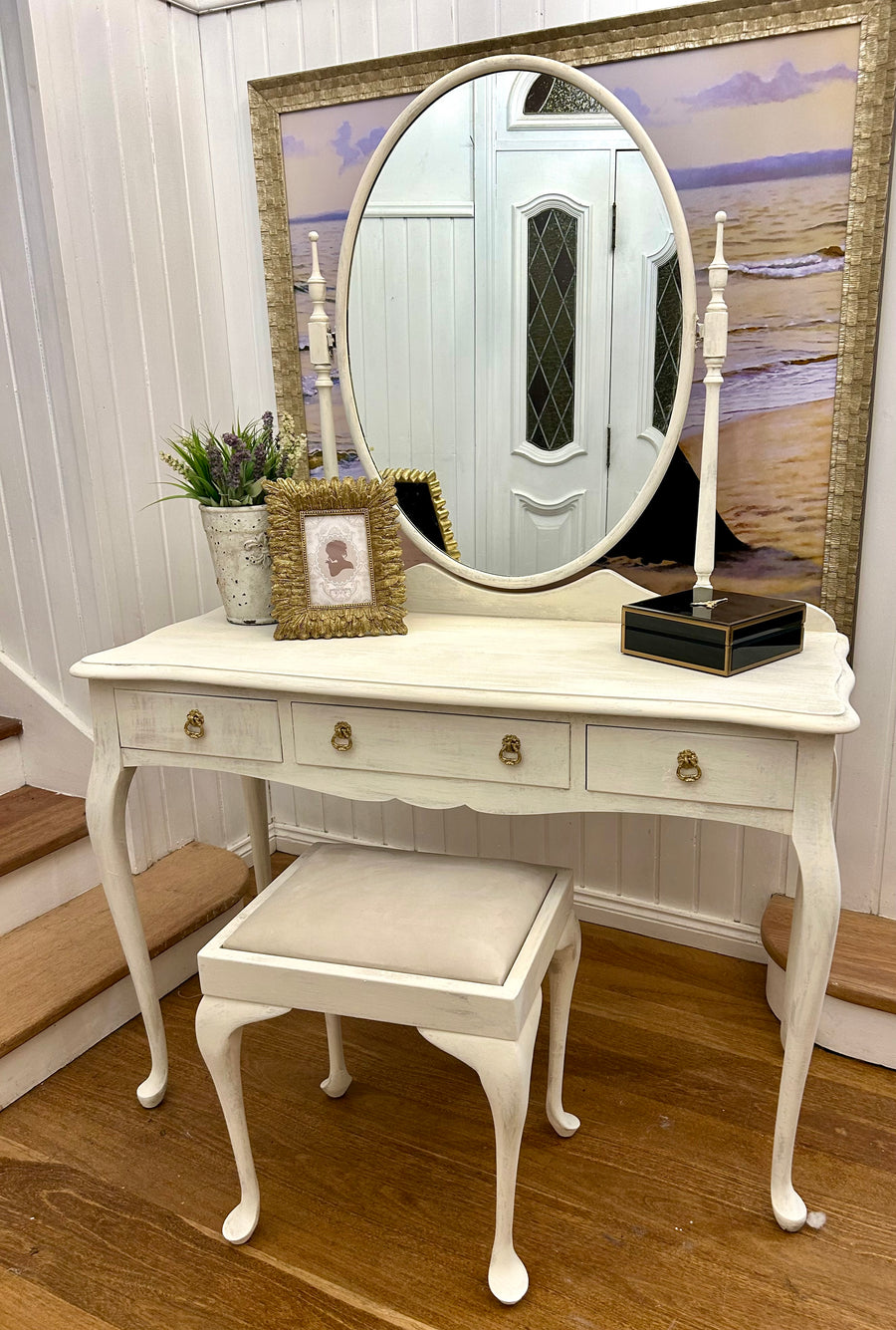 Vintage Queen Anne Dressing Table and Stool