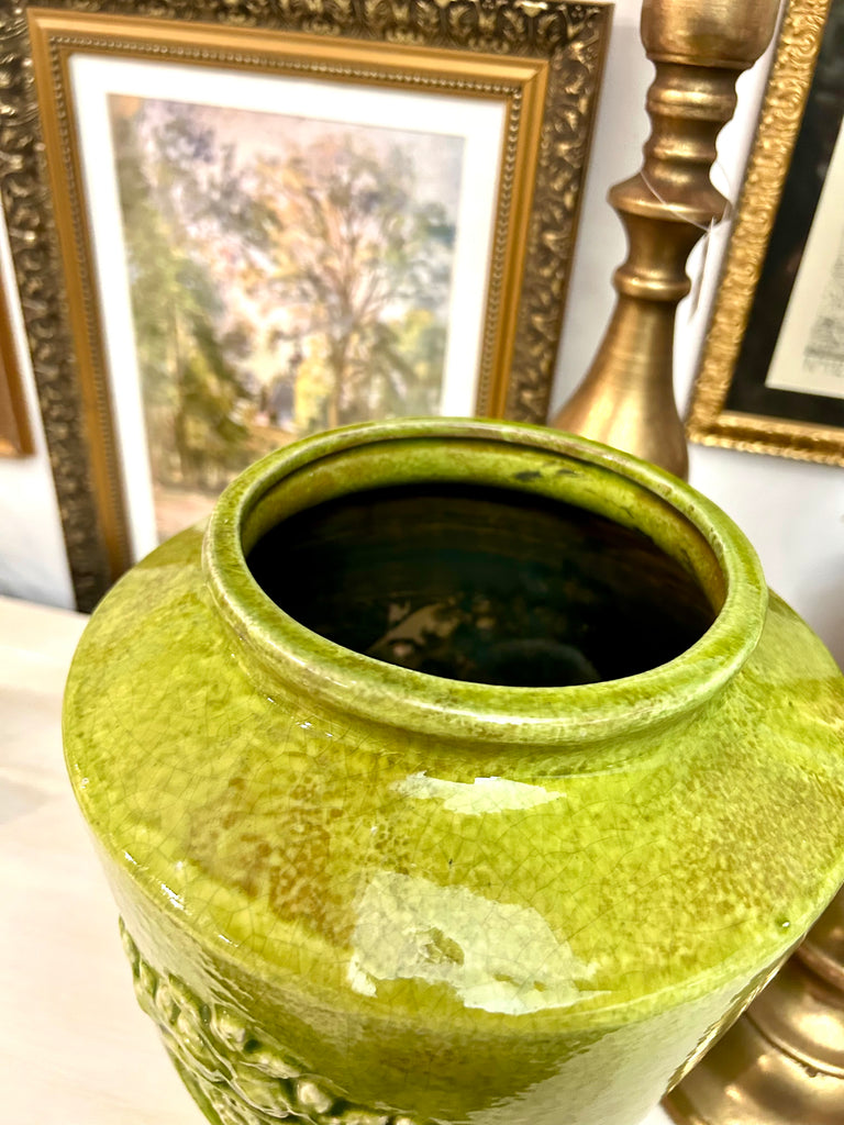 Large Ceramic Glazed Green Ginger Jar