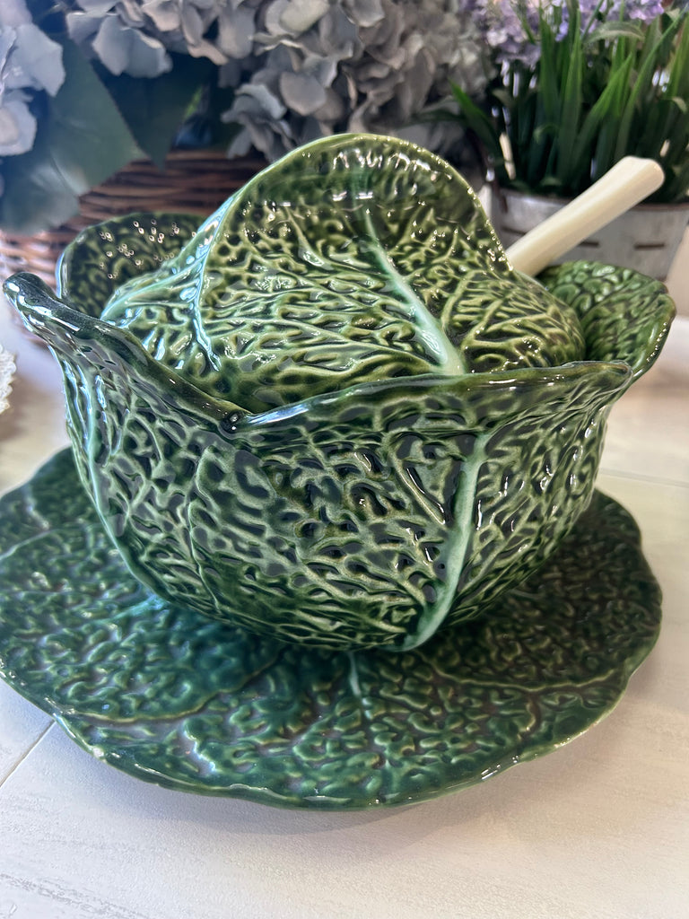 Vintage Green Cabbage Soup Tureen Bowl