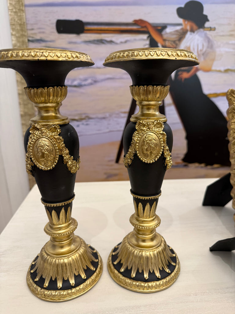 Elegant Black and Gold Candle Holders