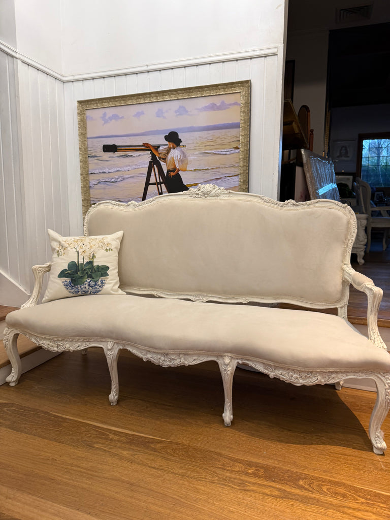 Vintage Reupholstered French Provincial Style 3 Seater Sofa