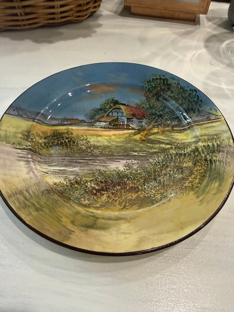 Antique Royal Doulton D4340 Hand-Painted English Cottage Landscape Plate – 26 cm – Early 20th Century
