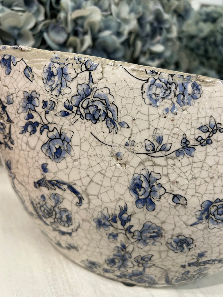 Rustic Crackled Blue Flower Vase/Pot