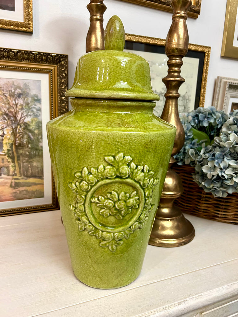 Large Ceramic Glazed Green Ginger Jar