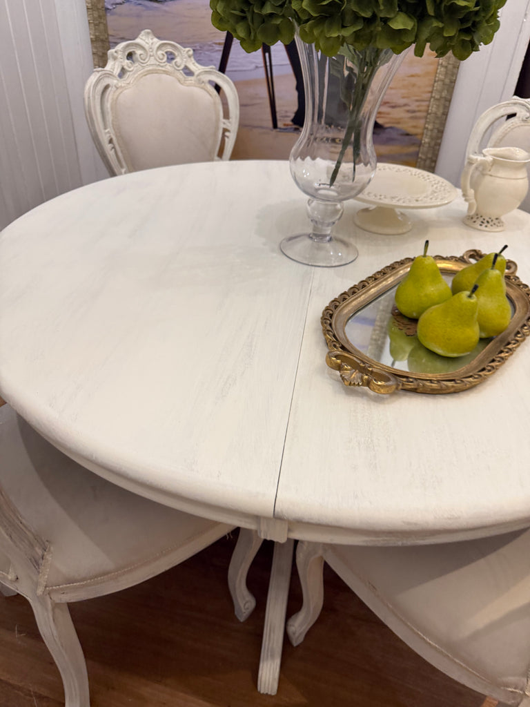 Vintage French Provincial Style Solid Wood Dining Table and 4 Chairs