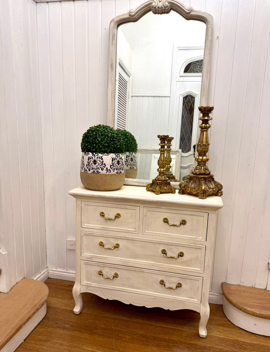 Small French Provincial Style Hall Table With Drawers and Mirror