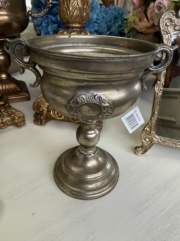 Small Antique Silver Look Metal Urn