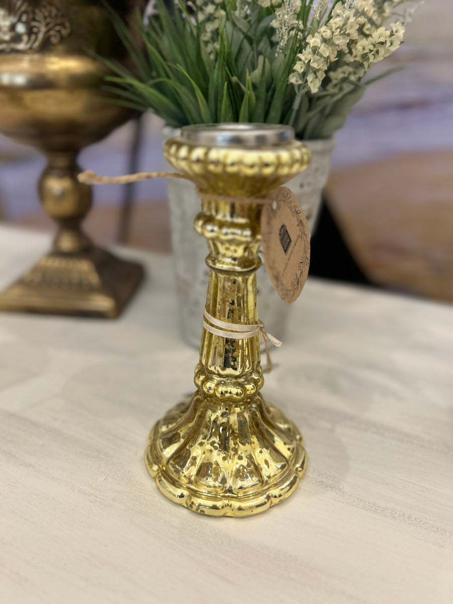 Glass gold colouredcandle holder