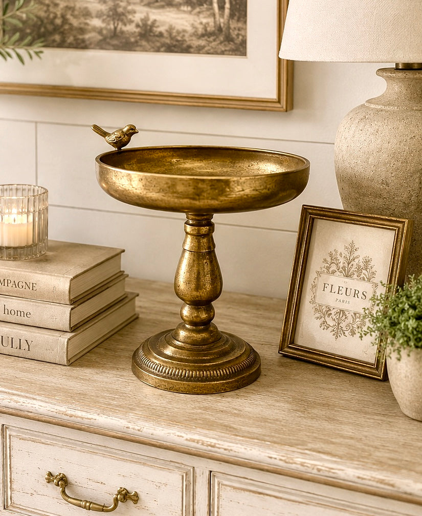 Metal tall tray with bird