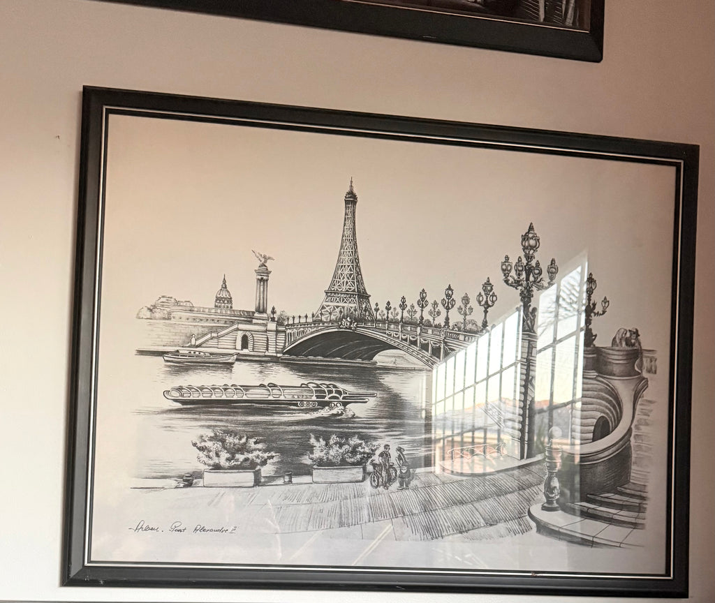 Framed Print of Eiffel Tower and Pont Alexandre III Sketch