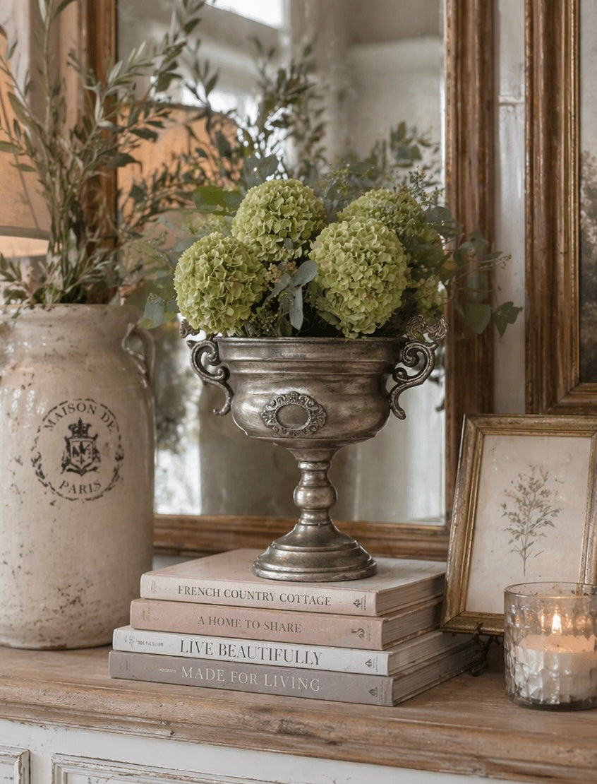 Small Antique Silver Look Metal Urn