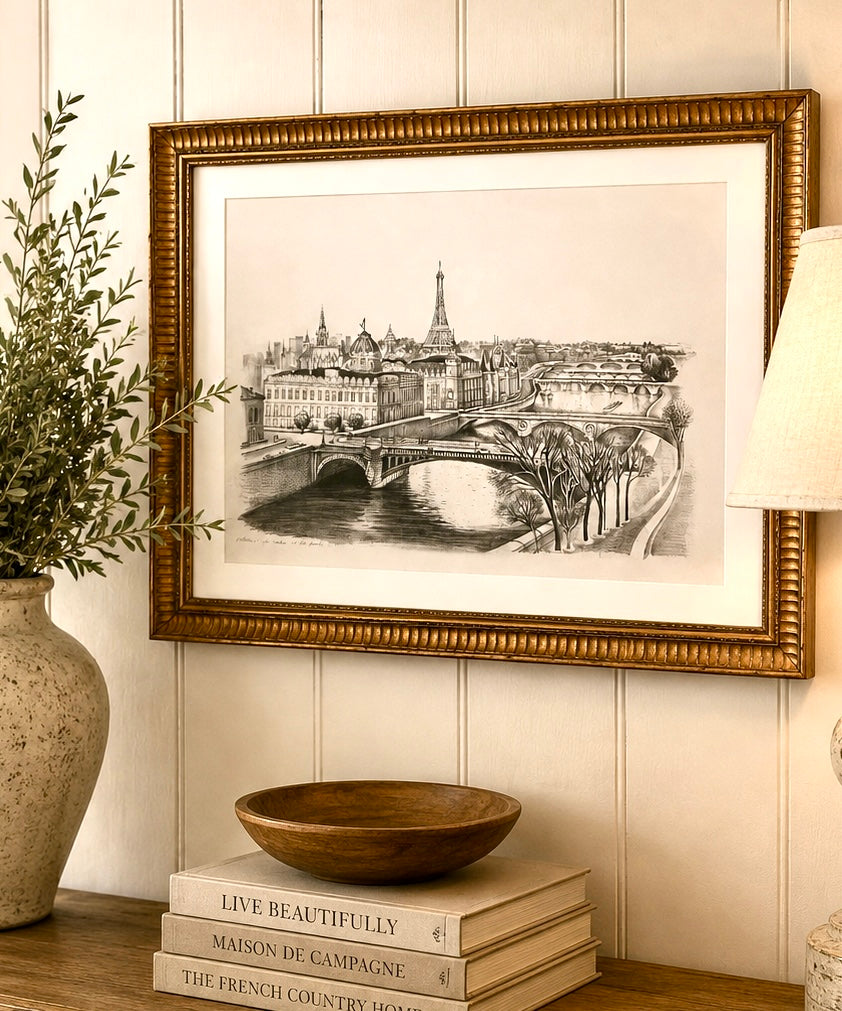 Framed Print of Paris Scene Sketch