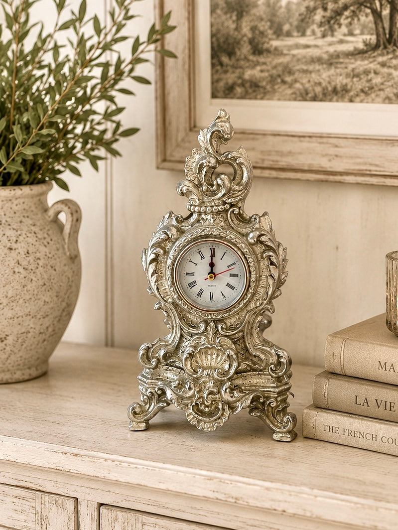 Small Silver Coloured Mantel Clock