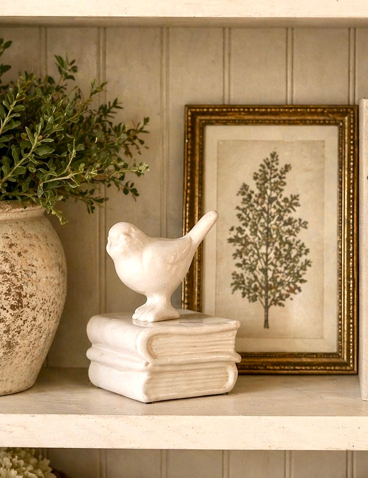 Decorative Ceramic Bird on Books
