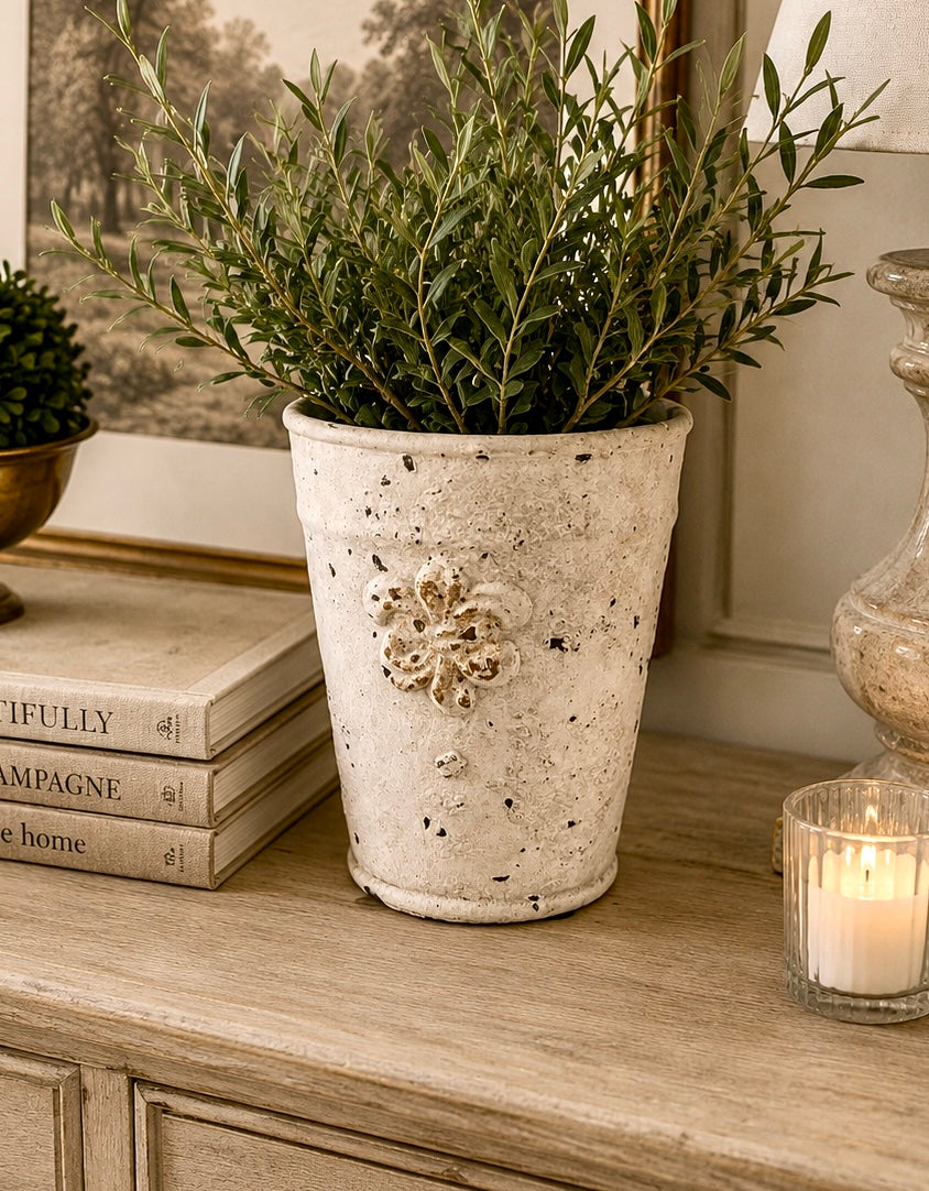 Tall White Rustic Stone look pot