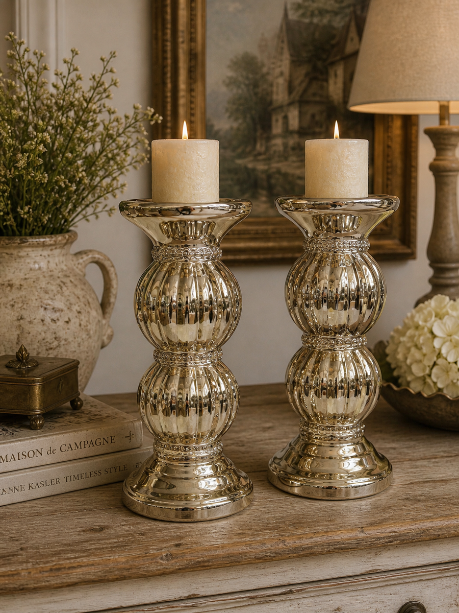 Wide gold coloured candle holder