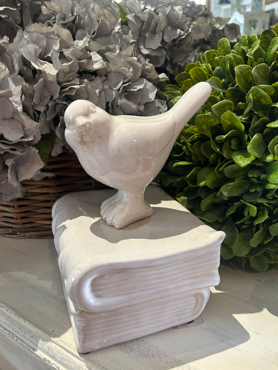 Decorative Ceramic Bird on Books