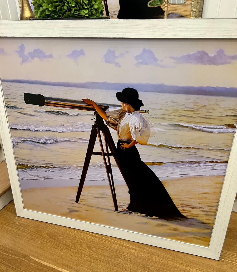 Framed Print Woman seaside Hamptons style