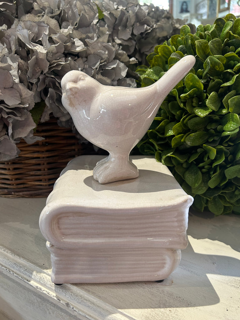 Decorative Ceramic Bird on Books