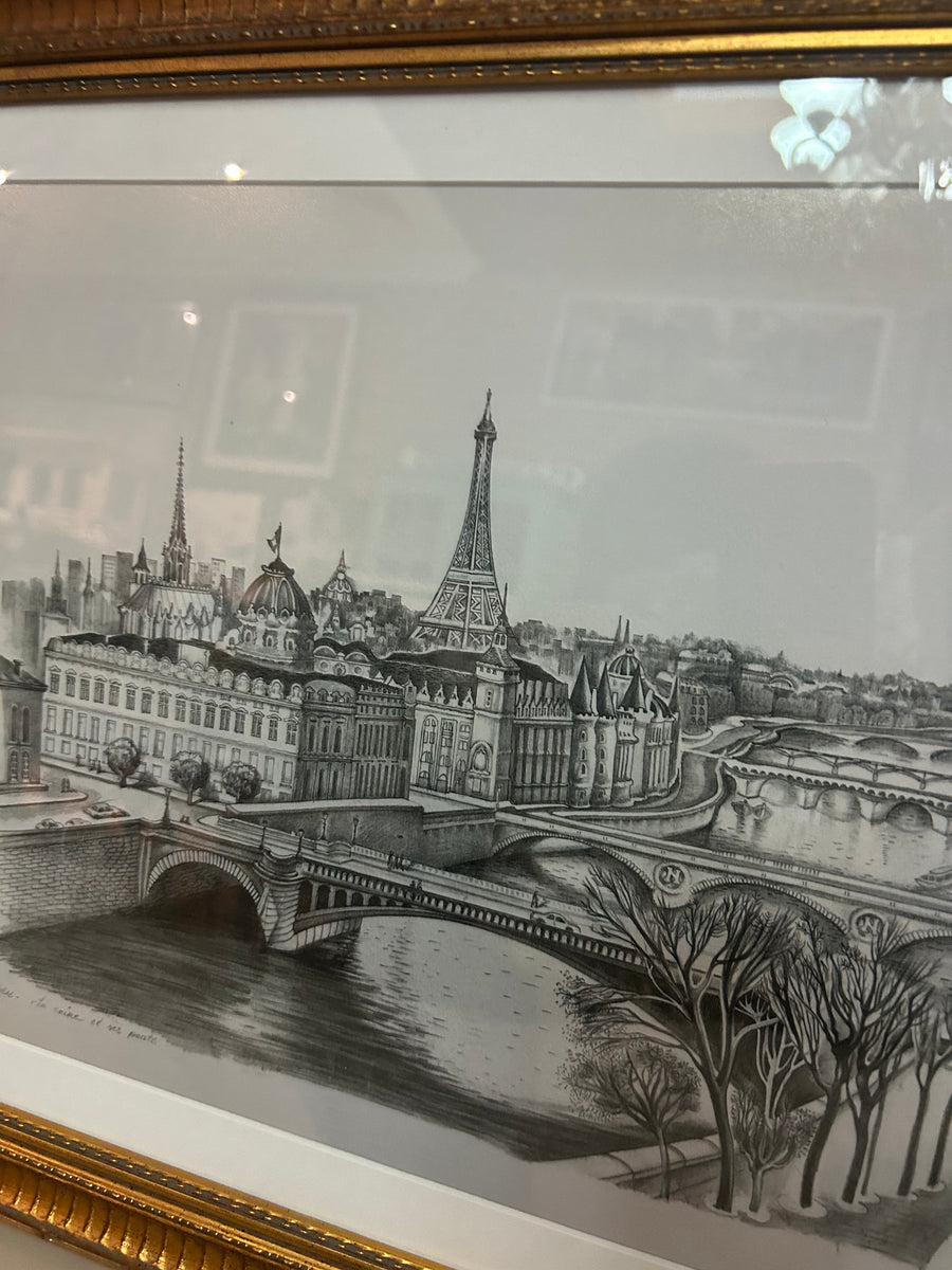 Framed Print of Paris Scene Sketch