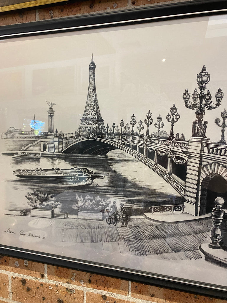 Framed Print of Eiffel Tower and Pont Alexandre III Sketch