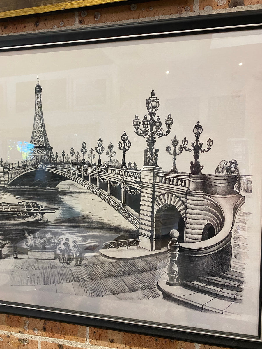 Framed Print of Eiffel Tower and Pont Alexandre III Sketch