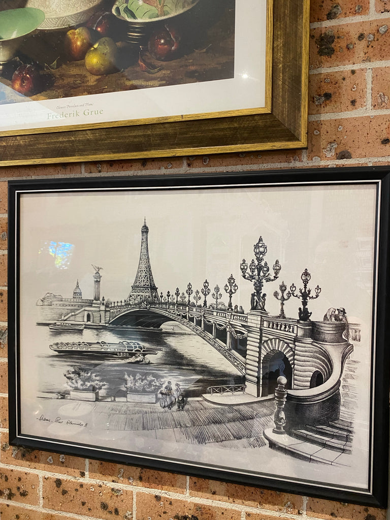 Framed Print of Eiffel Tower and Pont Alexandre III Sketch