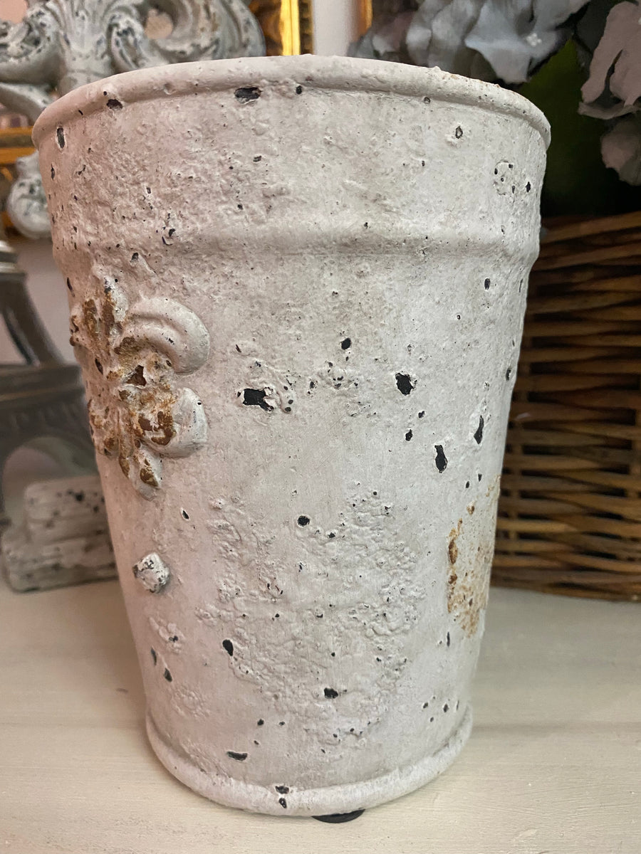 Tall White Rustic Stone look pot