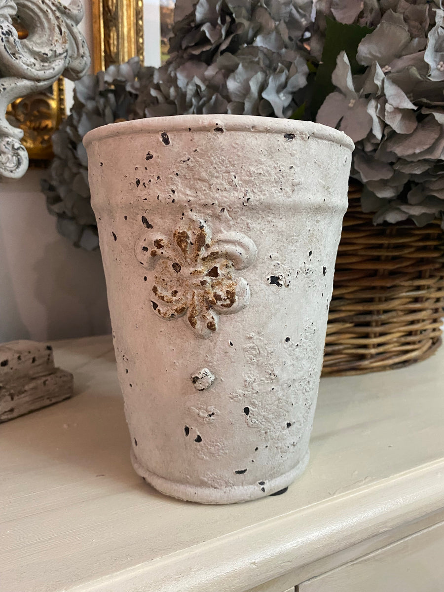 Tall White Rustic Stone look pot