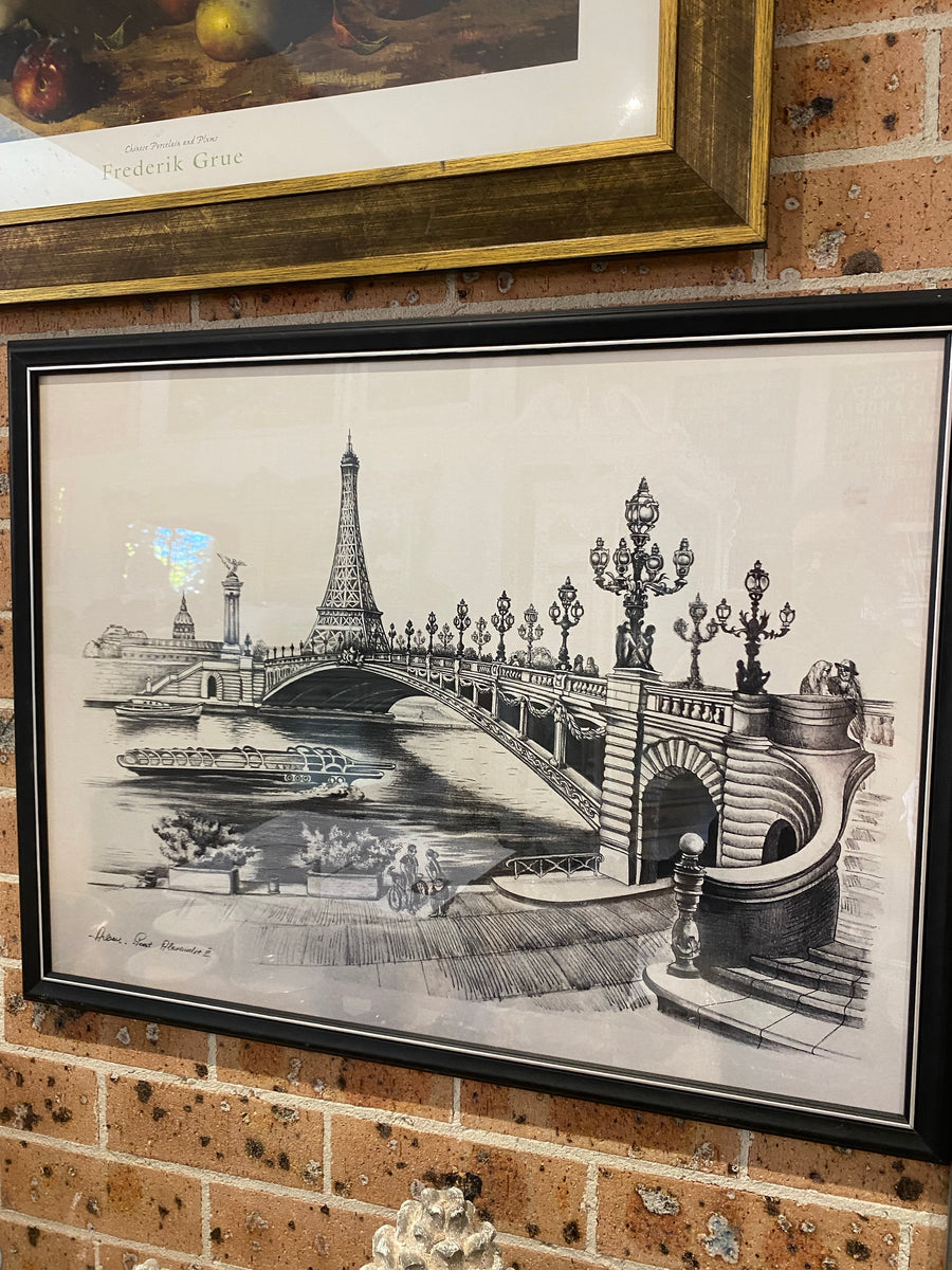 Framed Print of Eiffel Tower and Pont Alexandre III Sketch