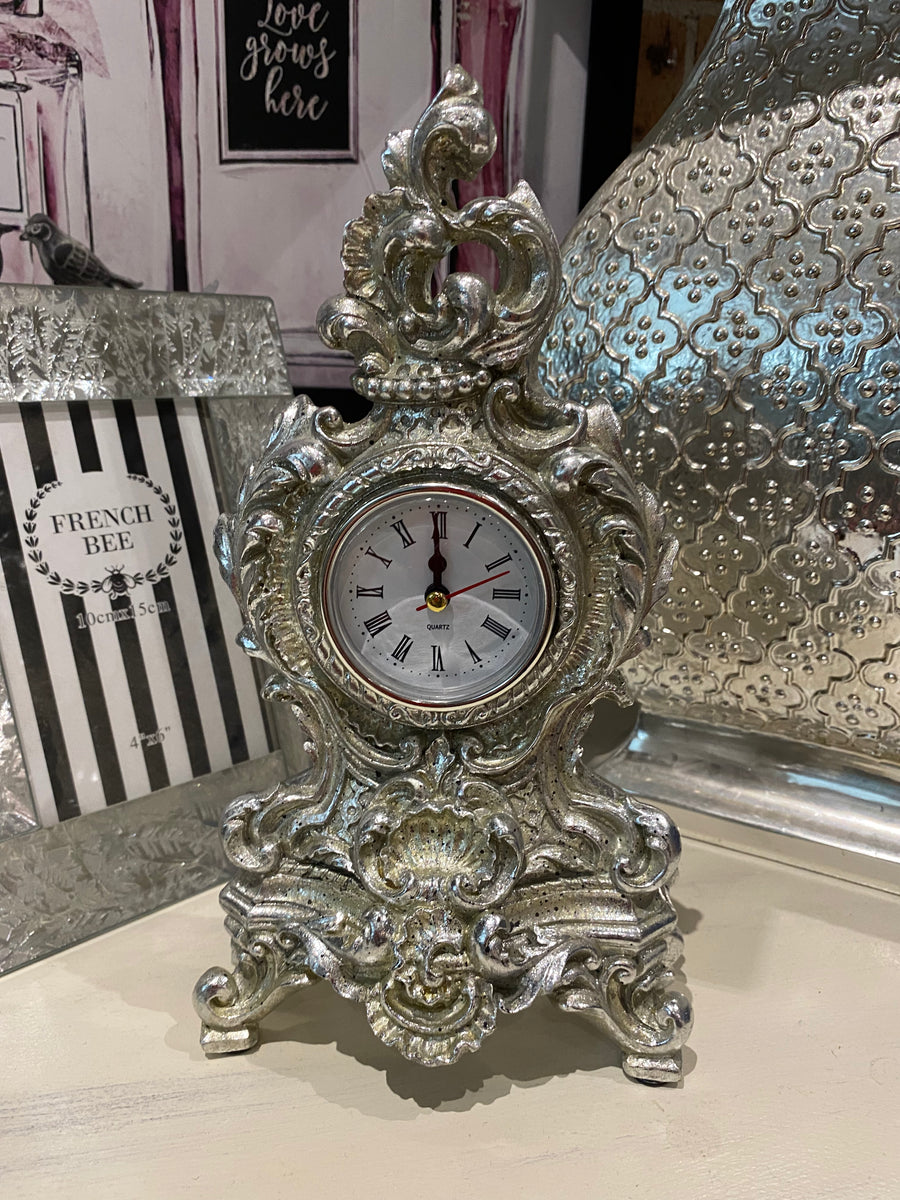 Small Silver Coloured Mantel Clock